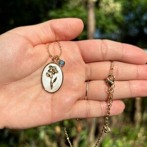 18K Gold Plated Stainless Steel March Birth Flower With Diamond Necklace